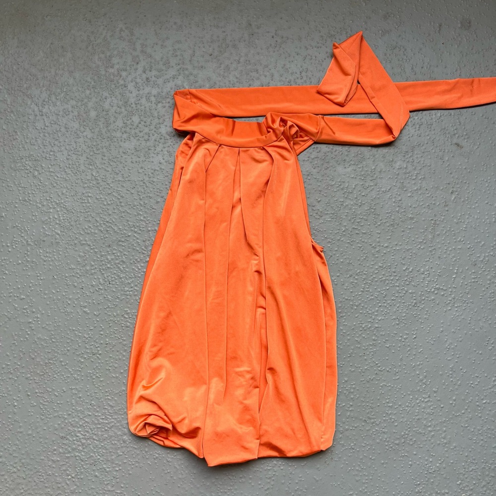 MMM Orange Halter Top Sleeveless Party Dress Pleated Top‎ Size M